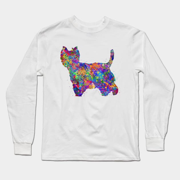 Westie dog watercolor Long Sleeve T-Shirt by Yahya Art